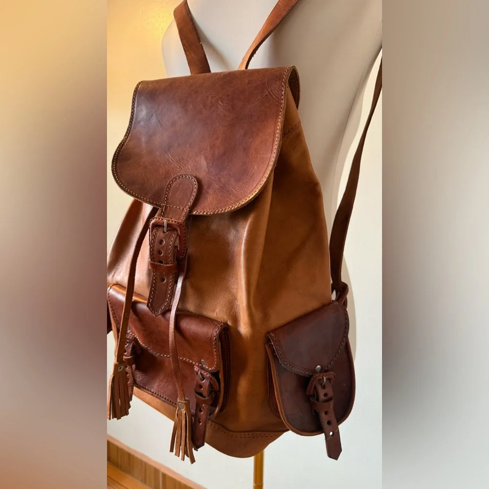 Cowhide Leather Handmade Large Backpack